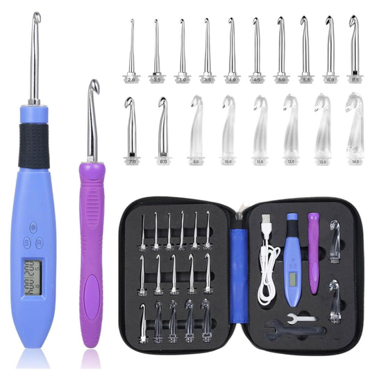 Foxyoo Ergonomic Crochet Hooks Set, 18 Interchangeable Tips, Light Up Crochet Hook Set With Case and Counter Handle, For Knitting Beginner, Crafting Enthusiasts, Crochet Supplies And Accessories Tools