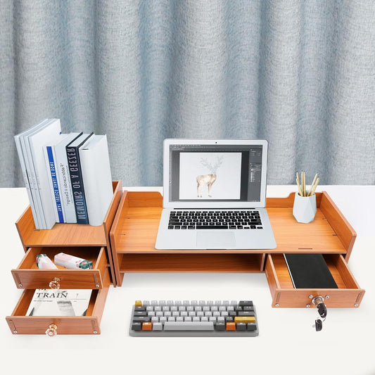 ZBXGJKSY monitor stand, Computer Monitor Stand Bring three Drawers Large Storage desk organizer with drawers desk