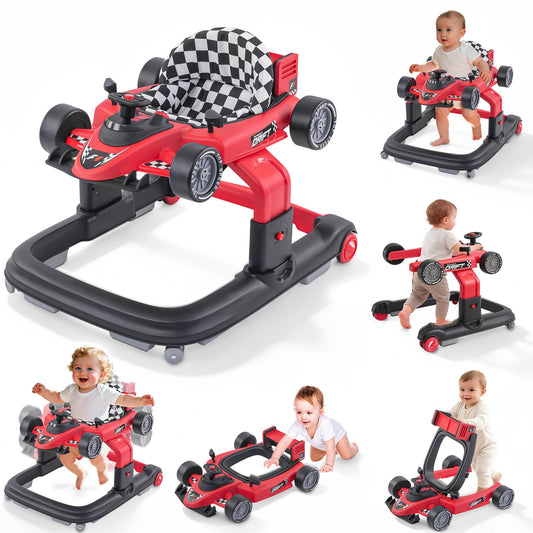 Baby Walker with Wheels | 3 Adjustable Heights, Reinforced Frame, 4 Modes (Push Walker & Jumper), Speed & Height Adjustments, Music, Lights, Anti-Rollover Design, for 6-18 Month Olds