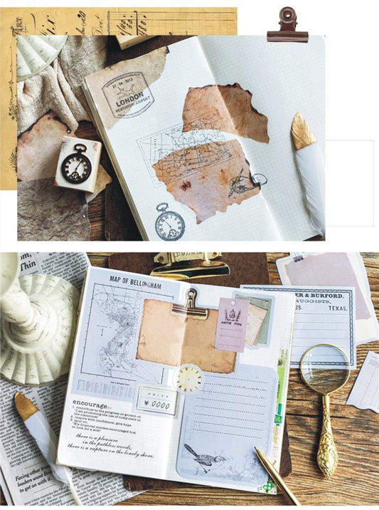 DESEACO 90 PCS Vintage Scrapbook Stickers with Aged Paper Antique Design, Retro Crafts for Junk Journaling, Decoupage, and Personal Projects