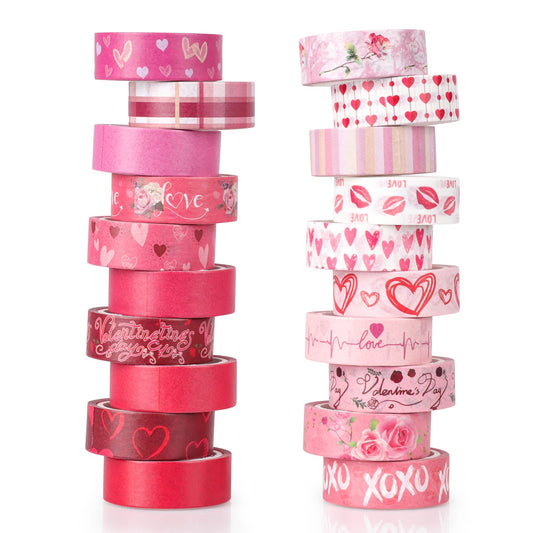 Abilat 20 Rolls Valentine's Day Washi Tape Red Pink Heart Love Masking Tape for Wedding Romantic Scrapbook DIY Craft Valentines Decorative Duct Tape for Journaling Giftwrap Tape Supplies
