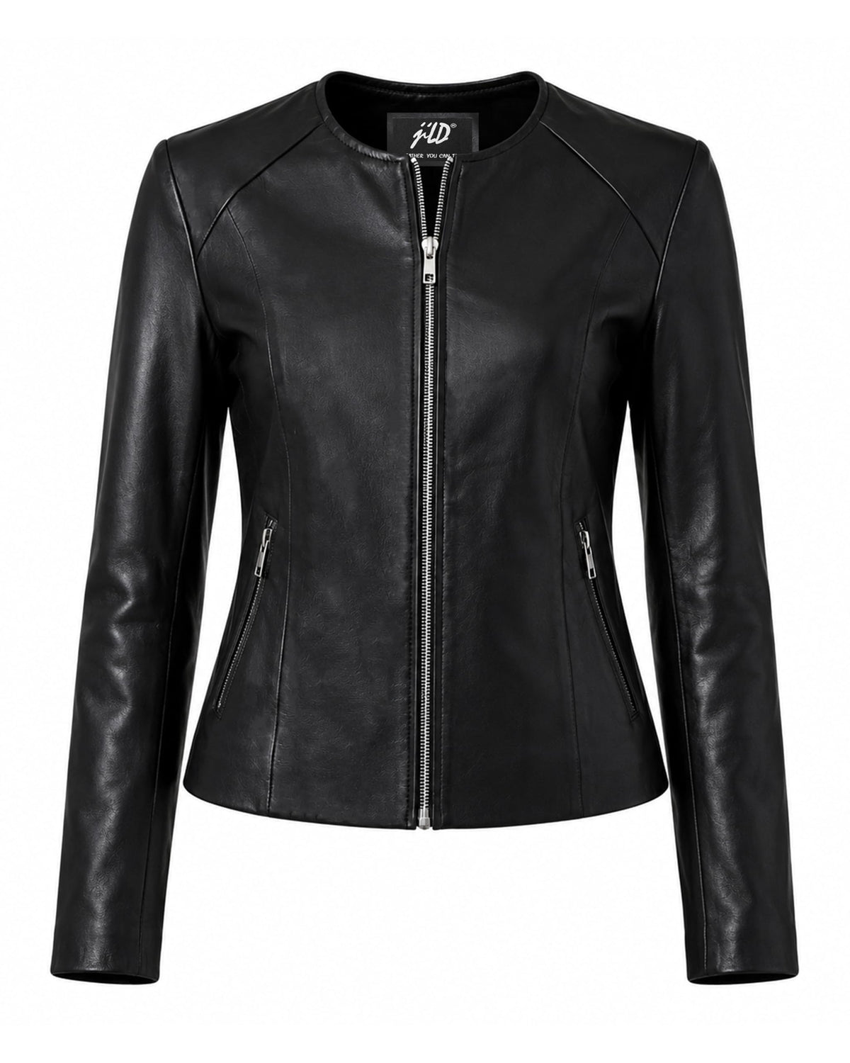 Jild Stylish Collarless Leather Jacket Women – Slim Fit Elegant Style Womens Lightweight Lambskin Leather Jacket (Bas.Wo-Blk-M)
