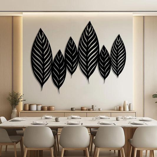 Chaser of Light Metal Leaf Wall Decor, Large Leaves Metal Wall Art, Minimalist Wall Art, Boho Wall Sculpture, Nature Decorations for Living Room, Bedroom (Black, 19"x14"/47x37cm)