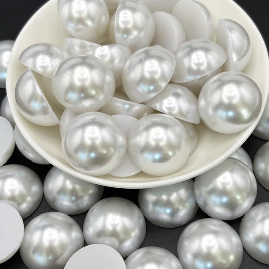 Sqqzuie 50PCS 25mm Ivory Flatback Pearls, Half-Round ABS Pearls for DIY Crafts, Nail Art, Jewelry Making Shoes Clothes Bags (White, 25mm)