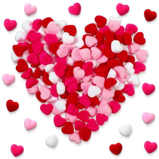 Fanfanwin 150 Pcs Valentine's Day Heart Pom Poms for Crafts Pink Red Pompoms Mini Heart Shape Fluffy Balls Small Flocking Balls for Valentine DIY Garland Crafts Wedding Party Decorations(Multicolor)