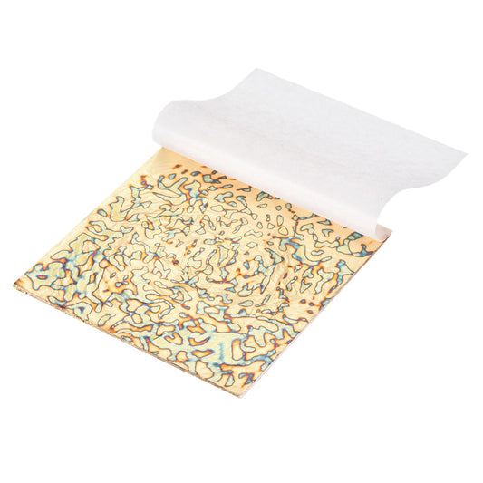 MECCANIXITY 50 Pcs Gold Leaf Sheets 5.5" x 5.5" Imitation Gold Foil Sheets Variegated Booklet with Pattern for Crafts,Picture Frames,Nails and DIY Arts Decoration,Gypsophila Gold
