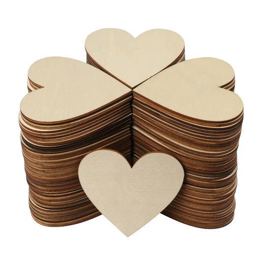 Wood Heart Cutouts, 200 PCS 3.15 Inch Unfinished Wooden Hearts for Guest Book for DIY Crafts, Wedding Decor, and Valentine's Day Ornaments