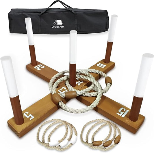 Outdoor Ring Toss Game for Adults - Perfect Lawn and Backyard Game for Adults and Family - Outdoor Yard Games for Fun Activities on Easter and Festivals - Wooden Ring Toss with Carrying Case