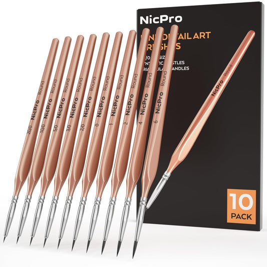 Nicpro Detail Paint Brushes 10 PCS Aesthetic Fine Tip Professional Miniature Painting Artist Brush Set for Micro Detailing Acrylic Watercolor Oil Craft Models Rock Army Paint by Number for Adult