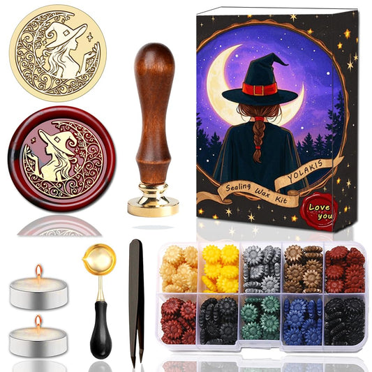 Wax Seal Kit for Witch Girl,Magic Girl Witch Sealing Wax Stamp for Halloween Christmas Invitations Letter Envelope Cards Crafts Gift Package Decoration
