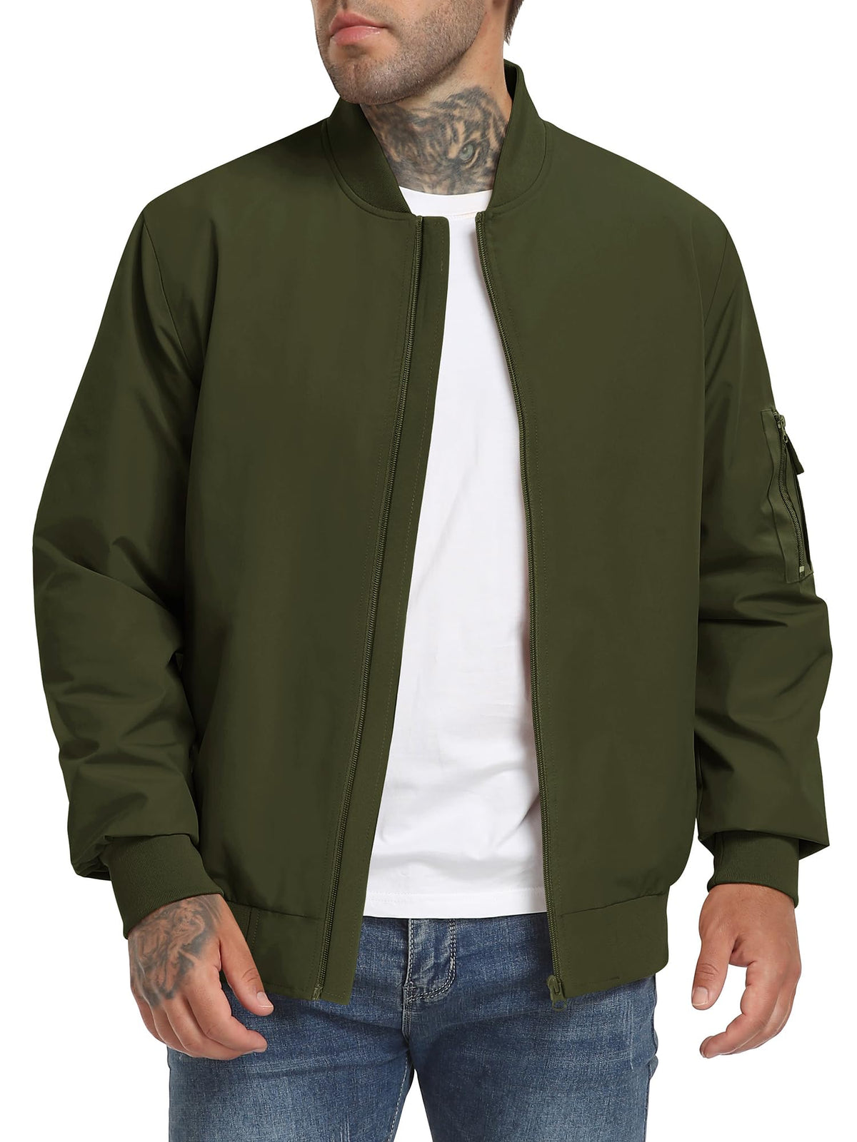 Mens Green Bomber Jackets Lightweight Casual Zip Coats Jackets Outwear