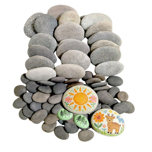 River Rocks for Painting 70 Pcs Smooth Painting Stones Set, 20 Large (2-3 Inch) & 50 Small (1.2-1.6 Inch) Flat Pebbles for Rock Painting, Arts & Crafts Supplies for Adults & Beginners
