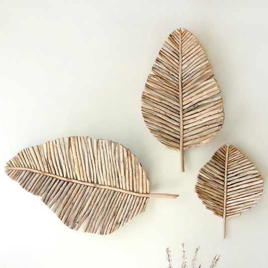 BLACK FOREST DECOR Driftwood Tropical Leaf Wall Art - Set of 3, 21" W x 5 1/2" D x 39 1/2" H