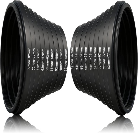 Wokyo 18 Set, 37 49 52 55 58 62 67 72 77 82mm PCS Lens Filter Adapter Ring Metal Step Up/Down Ring Adapter Filter