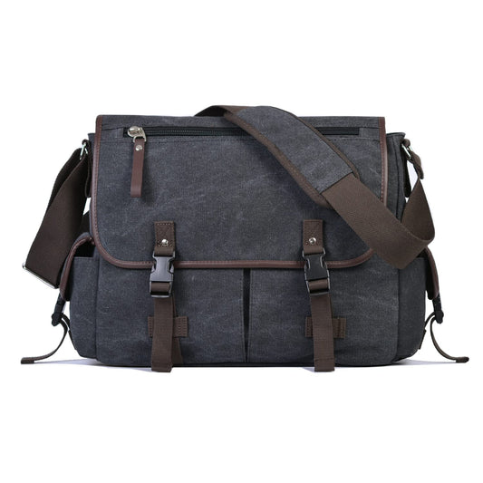 CROCOD 15.6 Inch Laptop Messenger Bag for Men Women, Vintage Canvas Computer Shoulder Bag with Anti-Theft Pocket, Large Work Briefcase Satchel for Business College Travel (Black)