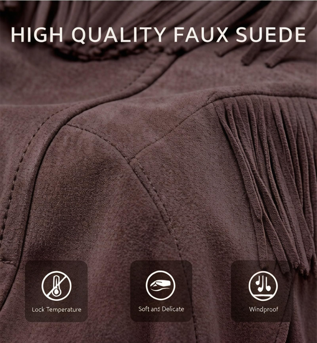 XULIKU Women Faux Leather Suede Jacket, Fall Spring Lapel Short Vegan Zipper Up Fringe Tassel Trim PLeather Suede Coat with Belt,Coffee,XL
