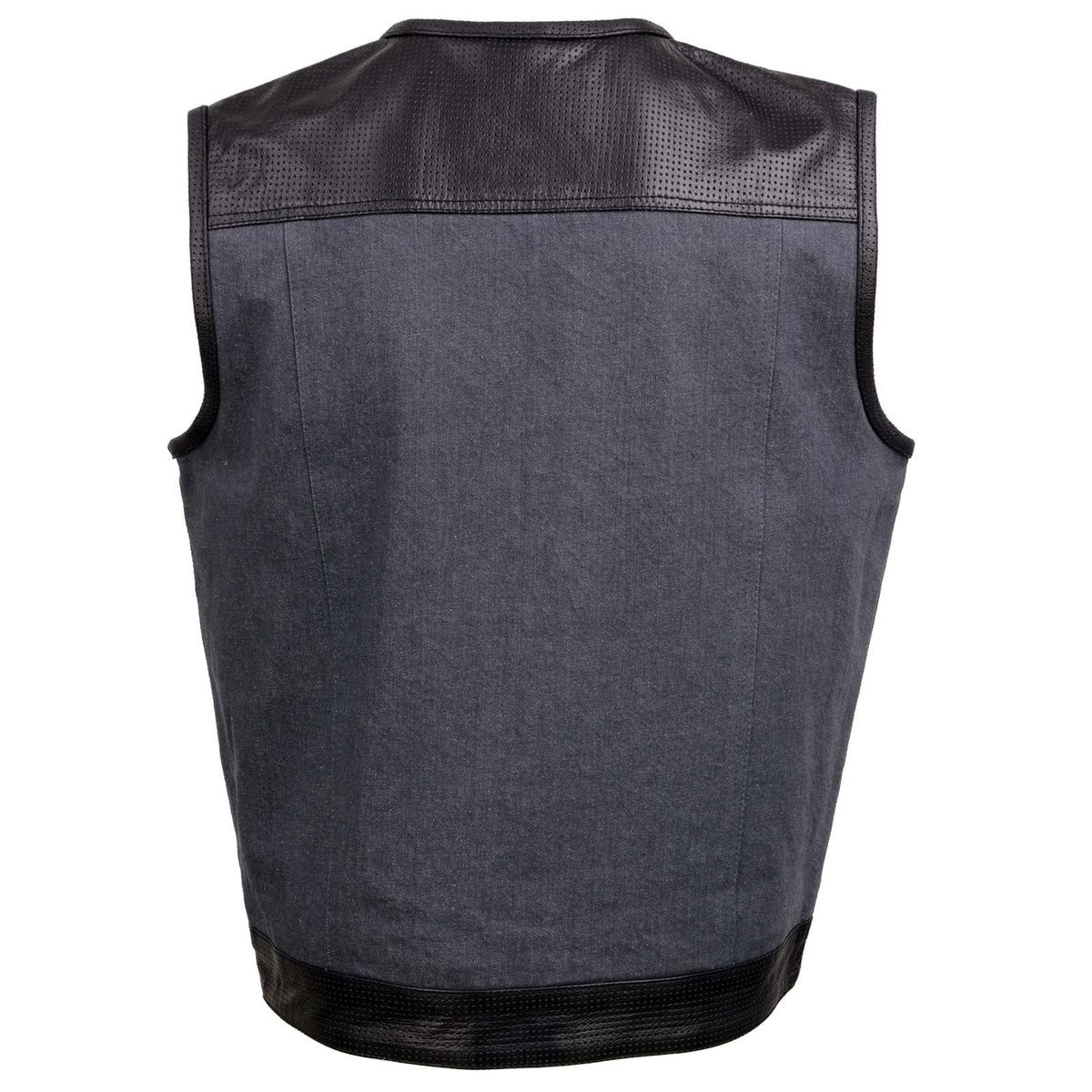 Milwaukee Leather MDM3005 Men's Brute Grey Denim w/Black Perforated Leather Club Style Vest w/Hidden Dual Closure - XXX-Large
