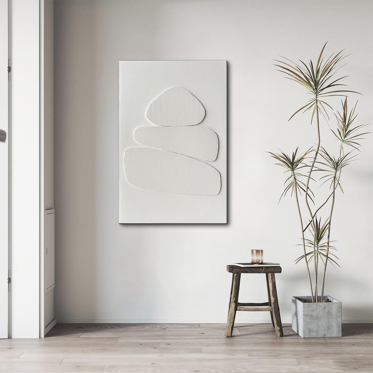 Creespi White Textured Wall Art - Hand Painted Minimalist 3D Art Painting 24x36 inches,Modern Abstract Oil Painting On Canvas for Home Wall Decor