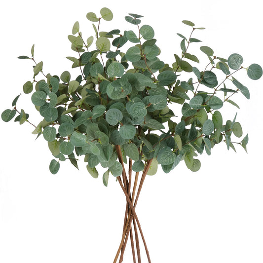 Beferr 6Pcs Artificial Eucalyptus Stems Greenery Stems 24" Tall Fake Plants Decor Faux Floral Stems for Vase Home Party Wedding Decorations