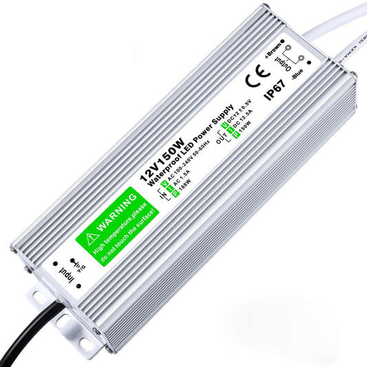 12V 12.5A 150W IP67 Waterproof Power Supply AC-DC Converter for CCTV Surveillance, LED Display, Outdoor Light and More