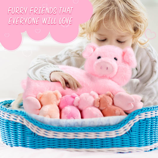 Honoson Nurturing Pig Stuffed Animal with Babies, Cuddly Nursing Mommy Pig Plushy with 4 Stuffed Magnetic Piggy Toys for Kids Boys Girls Birthday Gifts Family Funny Toys Party Decors Farm(Cute)