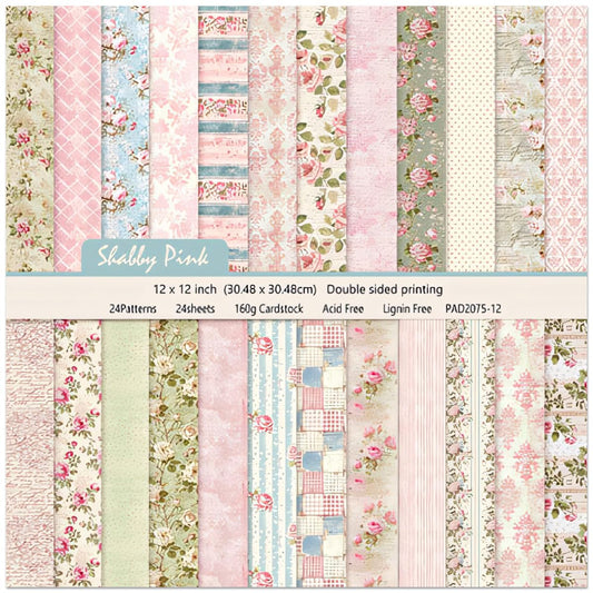 Scrapbook Paper Pad 12×12,Floral Double-Sided Pattern Designer Planner Junk Journal Decorative Craft Paper,Card Making Journaling Origami Decopage Scrapbooking Supplies, 24 Sheets