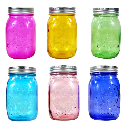 COOKWIN Colored Mason Jars 16oz Set, 6 Pack Durable Wide Mouth Glass Canning Jars with Lids for Canning, Decor, Storage And DIY Crafts
