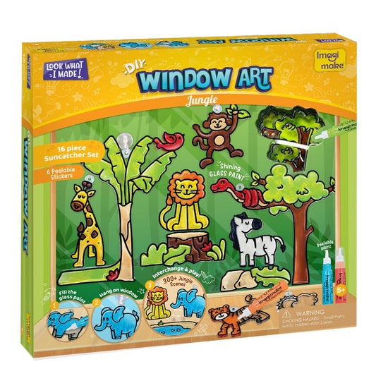 Imagimake Window Art Jungle | 16-Piece Glass Paint & Suncatcher Kit | Craft & Discover Animals | Art Kit for Kids| 5 Year Old Boy Gifts | Birthday Gifts for Boys & Girls Ages 5,6,7,8,9,10,11,12
