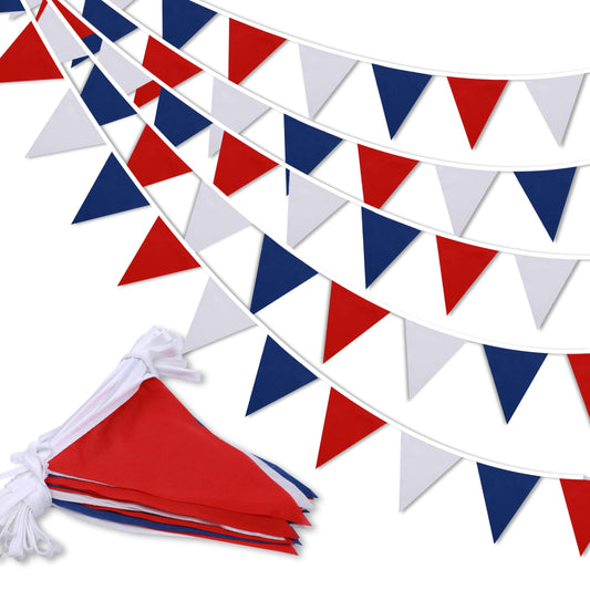 33 ft Pennant Banner Flags,Flag Triangle Bunting Garland Decor，for Fourth of July,Wedding,Birthday Party,Baby Shower,Graduation,Golf Party Decor (Blue White Red Independence Day Banner Decor)