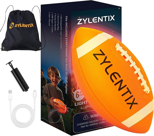 USB-C Rechargeable Light Up Football | Glow in The Dark LED Ball | Size 6 Pro Grip for Night Games | Outdoor & Backyard Sports Toy | Birthday Gifts for Boys Ages 6-15