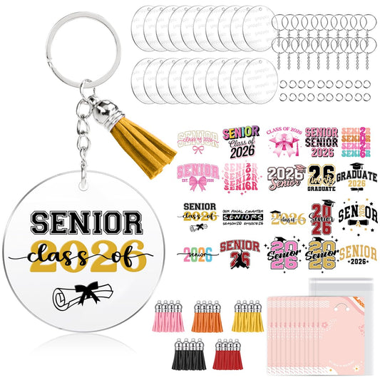 YOPPIX 140 PCS Acrylic Keychain Blank Set, 2026 Graduation Season Double-Sided UV DTF Stickers Acrylic Keychain Making Kits for Vinyl DIY Craft Project