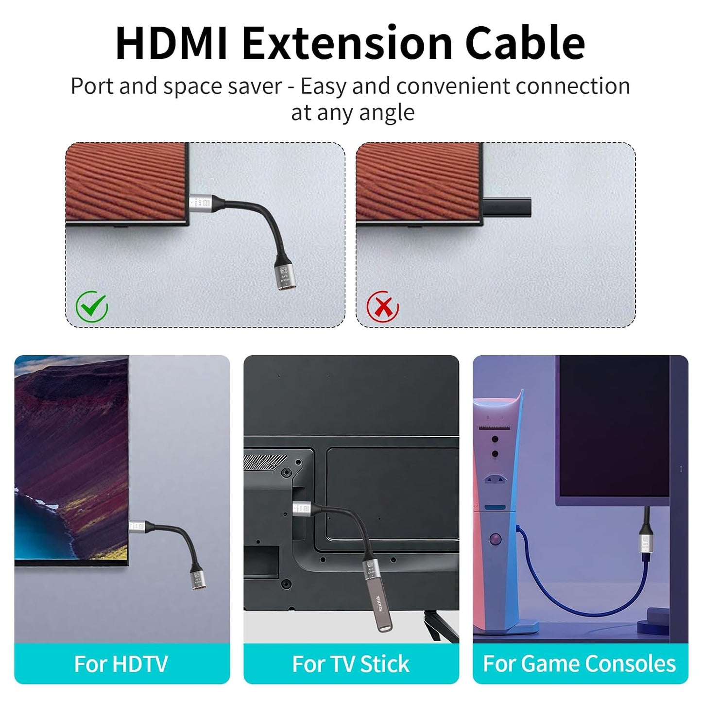 AIMHDUTY 8K, 1FT, PS5 PS4 HDMI Extension Cable HDMI Male to Female Adapter Extender Cord Compatible with Xbox Roku TV