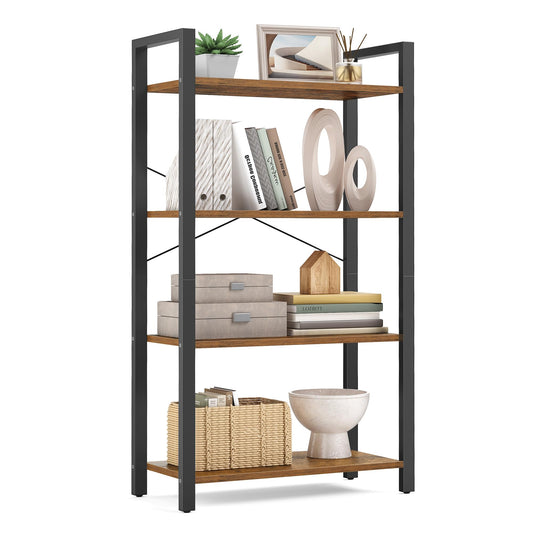 VASAGLE 4-Tier Bookshelf, Bookcase with Steel Frame, Book Shelf for Living Room, Home Office, Study, 11.8 x 26 x 47 Inches, Industrial Style, Rustic Brown and Ink Black ULLS60BX