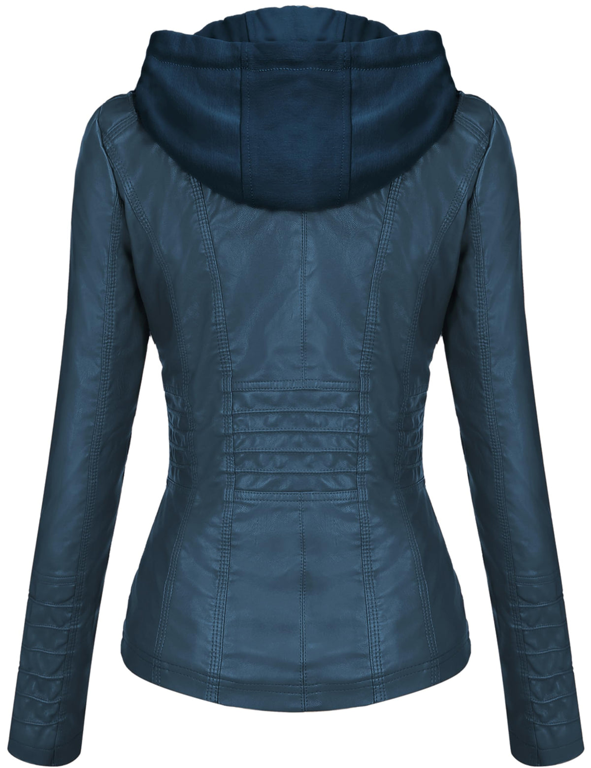 Springrain Women's Faux Leather Jacket Moto Biker Coat with Detachable Hood Motorcycle Jacket (S, Blue)