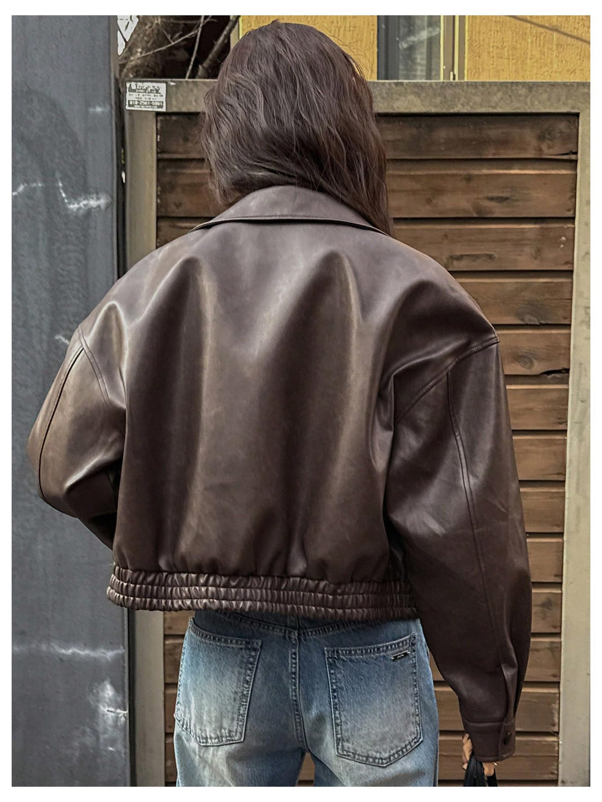 BEAUDRM Women's Y2K Faux Leather Jacket Zip Up Crop Bomber Jacket Going Out Motor Bike Motorcycle Coat Streetwear with Pocket Brown Small