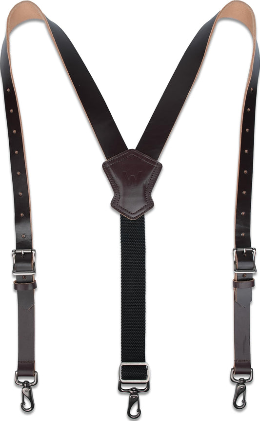 WELKINLAND Heavy-Duty Buffalo Leather Work Suspender, 1.5"-Wide Brown Leather Suspenders for Man, Top-Grain Leathers Suspender Man Belt Loop for Jeans, Genuine Leathers Suspenders for Men Western