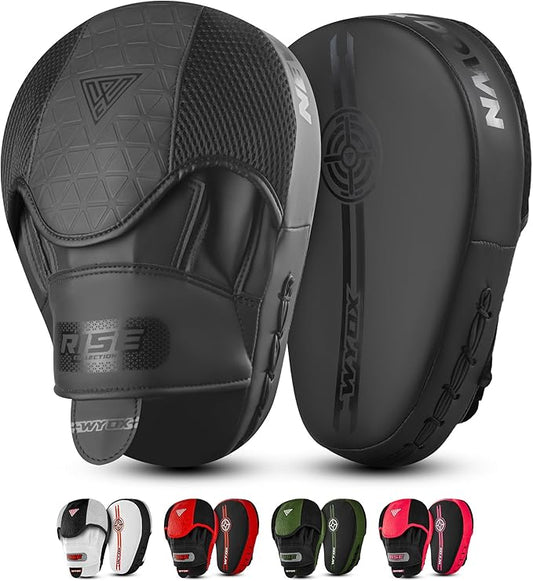 WYOX Curved Focus Mitts for Boxing & MMA | Durable PU Leather Punching Pads with Adjustable Strap | Ideal for Muay Thai, Kickboxing, Martial Arts Training – Hand Target Strike Shield for Men & Women