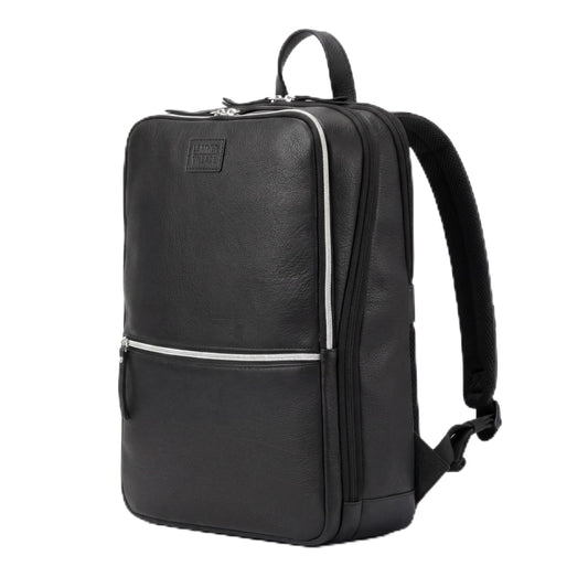 LEATHER VILLAGE Leather Laptop Backpack for Men | Black | Slim Professional Business Bag Fits 15.6”-Laptop | Water-Repellent Work & Travel Daypack with Trolley Strap