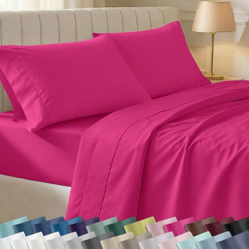 California Design Den Twin Bed Sheet Set - 100% Cotton, 400 Thread Count, Silky Sateen Weave - Hot Pink