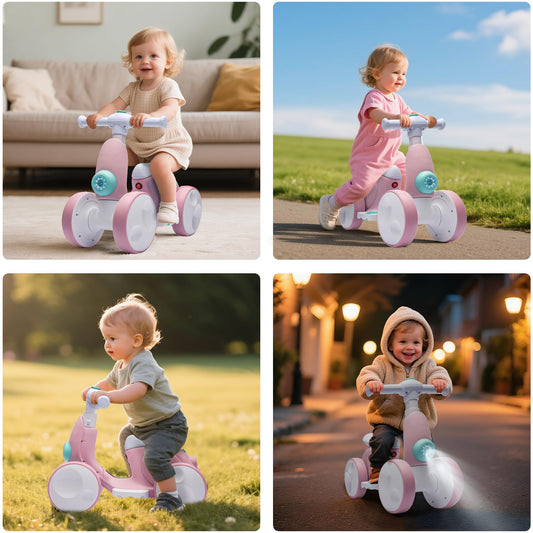 Electric Baby Balance Bike with Bubble Machine for 1 Year Old Boys Girls 4 in 1 Ride On Toys Toddler Balance Bike 12-48 Month Kids Bubble Bike First Birthday Gift with Powered Motor,Music,LED Lights