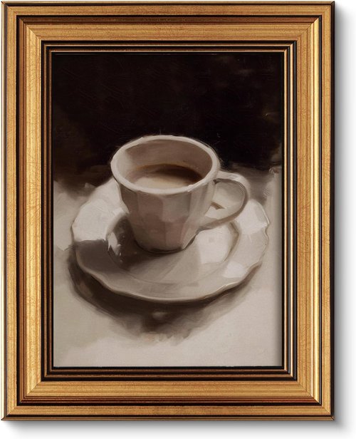ARPEOTCY Gold Framed Canvas Wall Art - Retro Coffee Cup Prints for Kitchen & Living Room | 8x10 Inch