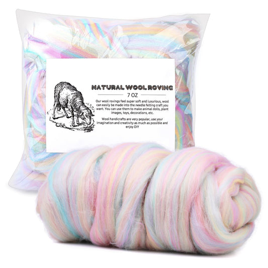 Yizzvb Wool Roving 7.02oz Colored Natural Needle Felting Wool Bulk for Spinning, Arm Knitting Blanket, Wet Felting, handcrafts, Yarn Roving for DIY Craft Materials(Marshmallow Ombre)