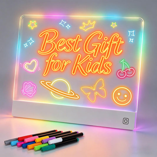 16-Inch LED Note Board Rechargeable with 7 Colors, Doodle Glow Board Neon Art Dry Erase Board Light Up Drawing Pad with Invisible Stand, Sketching Gift Toy for Kids/Girls/Teens, 12 Markers