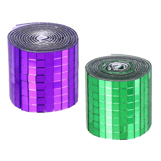 MECCANIXITY Self Adhesive Glass Mirror Mosaic Tiles 3200 Pcs 5 x 5 mm Disco Tiles for Craft Decoration Glass Mirror Disco Ball 2 Rolls (Purple/Green)