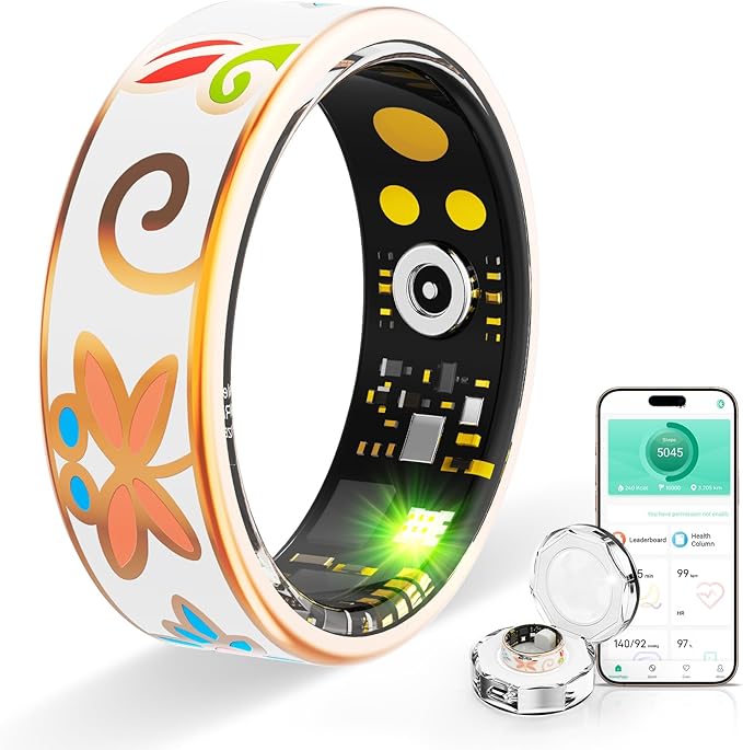 Smart Ring Health Tracker, for men and women, equipped with heart rate monitor, sleep tracker, 8 exercise modes, step counter, 5-7 days battery life, no subscription fee, IP68 waterproof R18 (7)