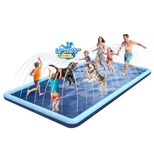 Bilibara 197"x 87" Splash Pad for Dogs, Non-Slip, Rantangle Splash Pad for Kids Ages 4-8,Giant Splash Pads for Toddlers 1-3, Dog Sprinkler Shallow Pool, Outdoor Water Toys for Backyard, Teal