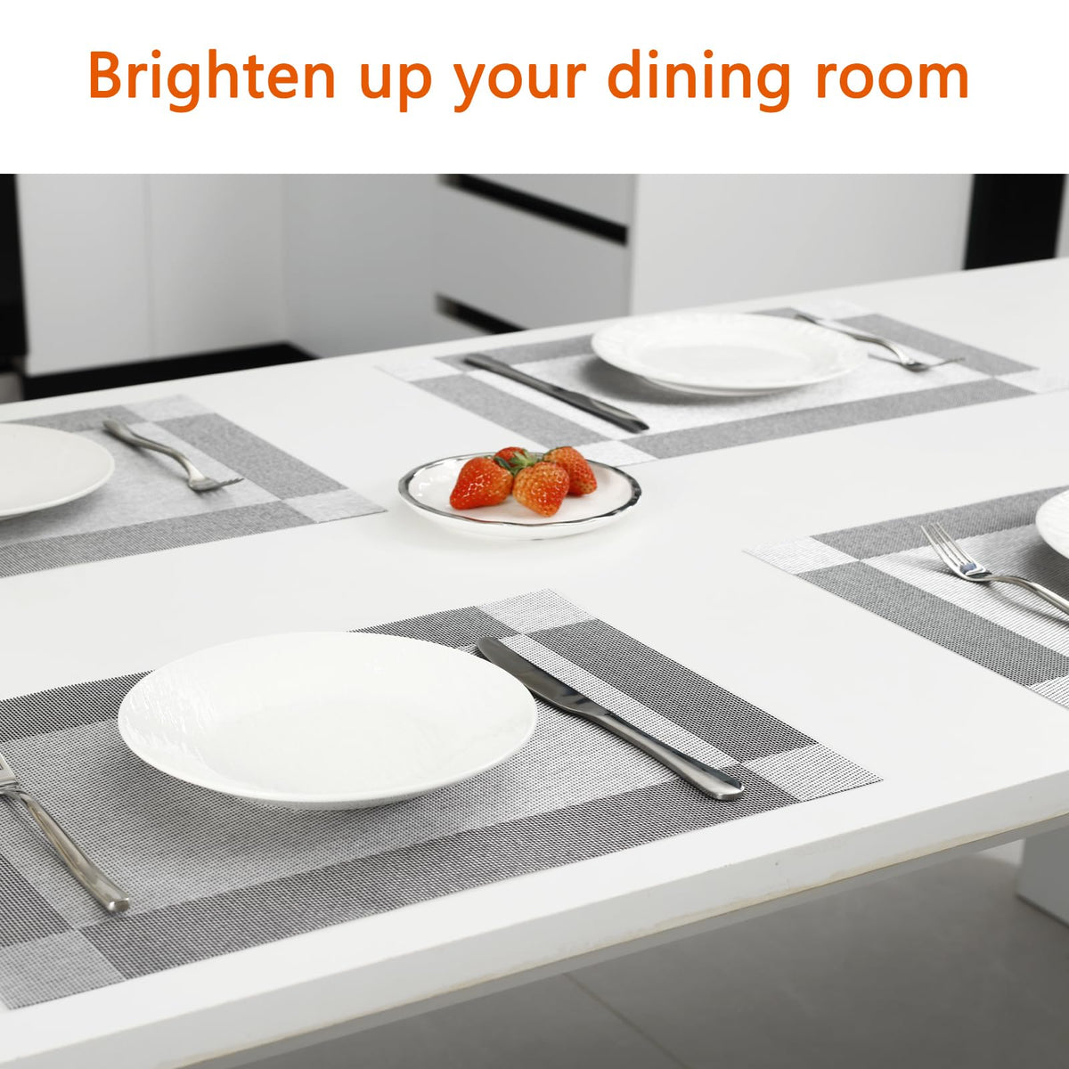 Uolr Placemats Set of 6 Washable&Wipeable Silver Place mats for Dining Table Kitchen Indoor Outdoor Table Mats Heat Resistant Non Slip Woven Vinyl Table Placemats (Grey，6PCS)