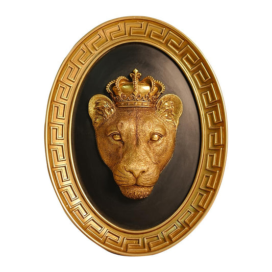 BILXIM Vintage Wall Sculpture, Retro Gold Lioness Head Oval Framed Wall Art, Antique Wall Decor, Gothic Hanging Decoration for Living Room Bedroom Gallery