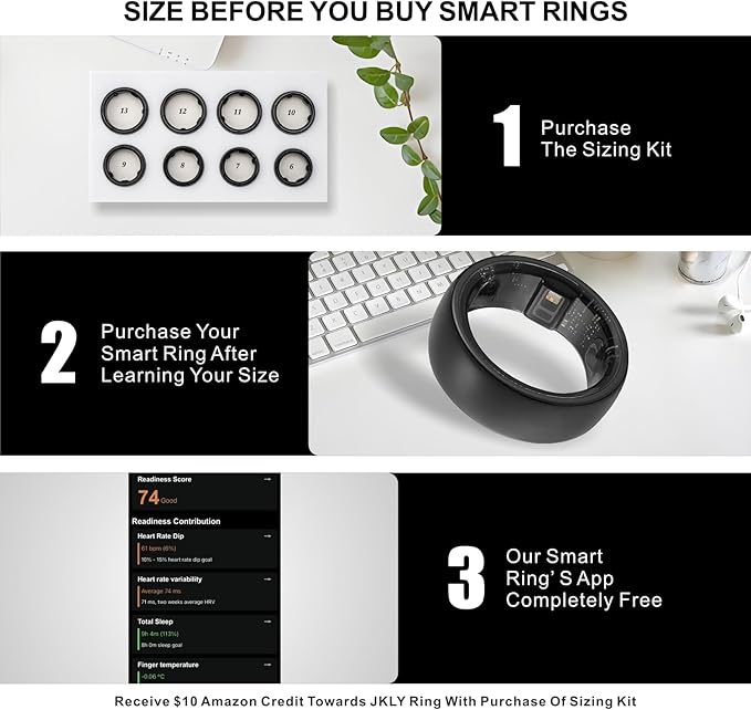 Smart Ring, Activity Trackers, Sleep Ring, Fitness Tracking, Stress Tracker, Heart Rate, Meditation, Temperature, Respiratory, No App Subscription, Women, Men, iOS, Android (Silver, 7)
