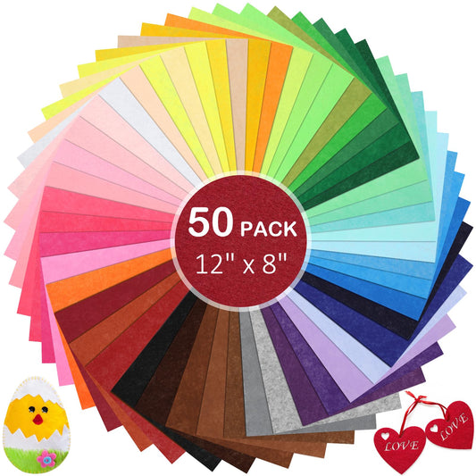 KaKaPops Thin Felt Fabric Sheets, Assorted Colors Stiff Felt Sheets for Crafts DIY Patchwork Sewing Projects Decoration (Stiff 50 Colors, 8×12 inches)